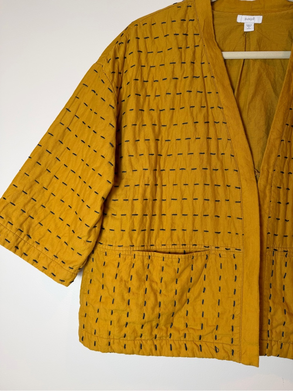 J.Jill Pure Jill Kantha Quilted Kimono Jacket Goldenrod Yellow - Picture 5 of 12